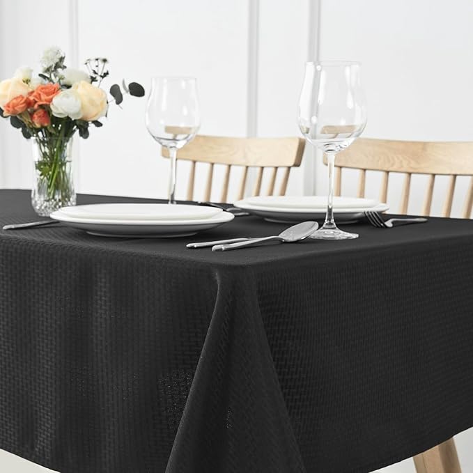 maxmill Rectangle Tablecloth Weaved Pattern Waterproof Spillproof Wrinkle Free Table Cloth, Kitchen Dining Tabletop Decoration, Fabric Table Cover for Holiday Parties, 52 x 70 Inch, Black