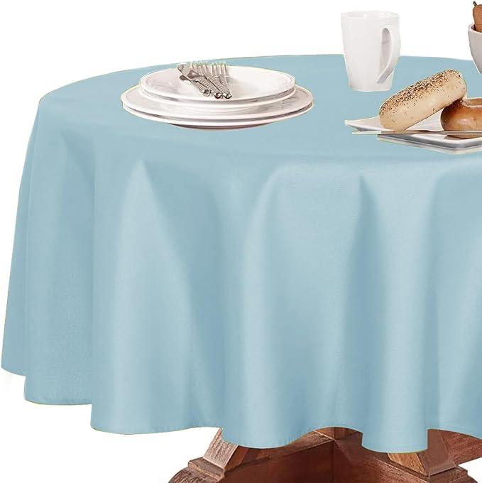 Obstal 210GSM Round Table Cloth, Oil-Proof Spill-Proof and Water Resistance Microfiber Tablecloth, Decorative Fabric Circular Table Cover for Outdoor and Indoor Use (Dusty Blue, 108 Inch Diameter)