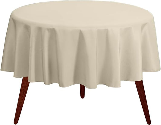 Gee Di Moda Round Tablecloth - 132 Inch Ivory Round Table Cloth for 72 to 96 Inch Round Tables - Heavy Duty Washable Fabric - for Buffet Table, Holiday Party, Dinner, Wedding & Baby Shower
