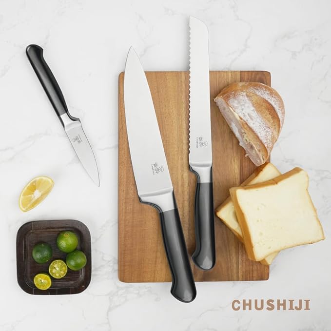 15-Piece German Kitchen Knife Set with Block - Ultra-Sharp Full-Tang Stainless Steel Blades, Built-In Sharpener, Dishwasher Safe, Ergonomic Non-Slip Handles, Christmas Elegant Gift Box, Modern Gray