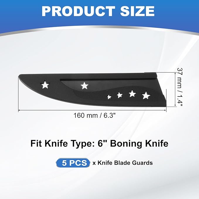 PATIKIL Plastic Safety Knife Cover Sleeves for 6" Boning Knife 6.3 x 1.4 Inch (LxW), 5 Pack Knife Blade Guard Protector Universal Kitchen Knife Sheath for Kitchen Bar, Black