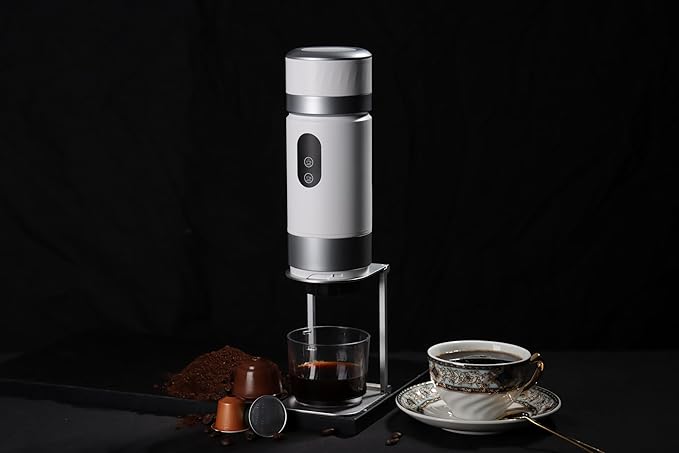 Portable Coffee Maker KF-JN-03 with Digital Display & 20 BAR Pressure – Hot & Cold Brew, Compatible with Coffee Grounds and Capsules, Compact Single-Serve Design with Transparent Cup & 60ml Tank