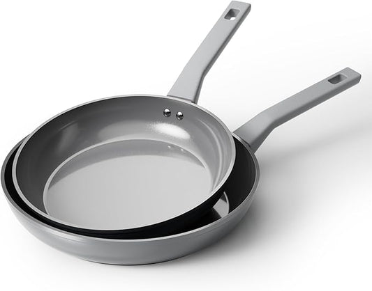 Sanho Diamond-Titanium Ceramic Nonstick Fry Pan Set, 10in & 12in Frying Pans, PFAS PFOA PTFE Free, Dishwasher Safe & Induction Compatible Cookware with Cool-Touch Handle, Gray