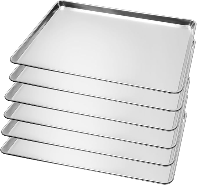 BIEAMA 6 Pack Full Size Baking Sheet Pan Aluminum Commercial Pan for Oven Freezer Bakery Hotel Restaurant 18" × 26"