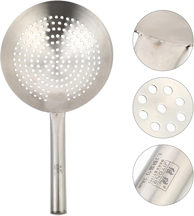 YARDWE Stainless Steel Skimmer Spoon Slotted Strainer Ladle Fine Mesh Wire Oil Filter Mandarin Colander Scoop for Kitchen Cooking (24CM)