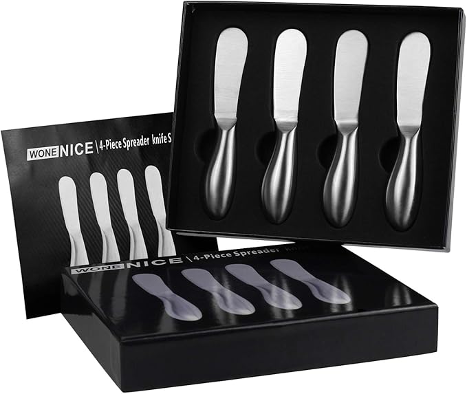WoneNice 4-Piece Spreader Knife Set, Stainless Steel for Cheese Butter Jam, Dishwasher Safe Kitchen & Serving Utensils, Gift for Wedding Housewarming Christmas