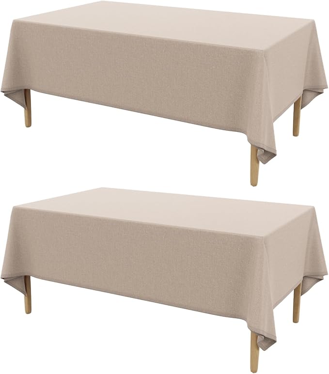 AUSSPVOCT 2 Pcs Textured Linen Table Cloth for Rectangle Table - 52x70 Inch Cloth Tablecloth Rectangular Waterproof Washable Fabric Dining Table Cover for Spring Wedding Party Kitchen Decor