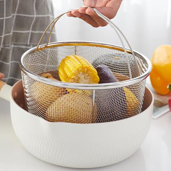 Cabilock Portable Stainless Steel Frying Basket with Handle 10 Inch Kitchen Draining Colander for Deep Frying French Fries Vegetables and Food Straining