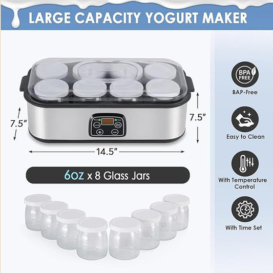 Yogurt Maker Machine - Multi-Function Home Appliance for Making Creamy Yogurt, Smoothies, Jam, Pudding & Ice Cream - Large Capacity DIY Dessert Maker with Easy Clean Design