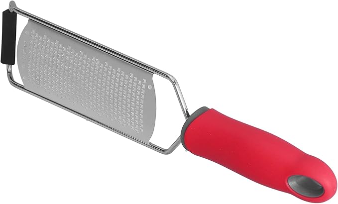 Stainless Steel Cheese Grater & Zester | Secure Grip Handle for Hard Cheese/Lemon/Chocolate | Multipurpose Kitchen Grater with Hanging Hole, Dishwasher Safe