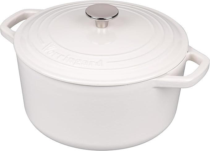 VORRINGARD Enameled Cast Iron Dutch Oven Pot with Lid, for Bread Baking, Round Bread Oven- include Sourdough Bread Baking Supplies Set, 4.5QT, White