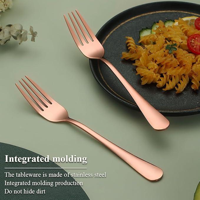 Evanda Rose Gold Dinner Fork 12 Pieces, Rose Gold Titanium Plating Stainless Steel 8.07inch Forks, Cake Forks, Table Forks,Dessert Forks, Easy To Clean, Dishwasher Safe