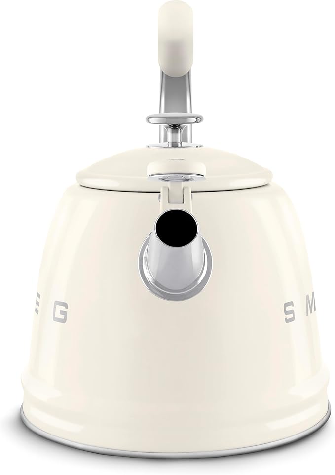 SMEG Stovetop Whistling Kettle – 50s Retro Style, 2.3 Liter (10 Cup / 2.4 Quart) Stainless Steel Tea Kettle with Iconic Design & Whistle – Premium Kitchen Statement Piece-Cream