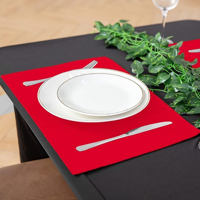 Linen Type Fabric Placemats Set of 4, Machine Washable, Heat Resistant, Wrinkle Free Thick Polyester Kitchen Place Mats for Dining Table (Red)