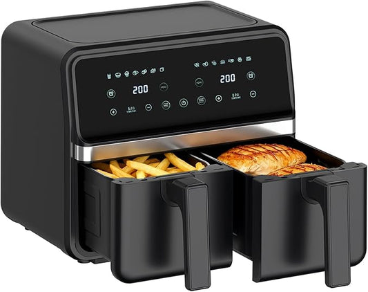 REABELL 8 Quart Dual Basket Air Fryer - Digital Touchscreen, Smart Sync Finish,Auto Shutoff, 2 Independent 4QT Nonstick Dishwasher-Safe Frying Baskets - Digital Double Air Fryer