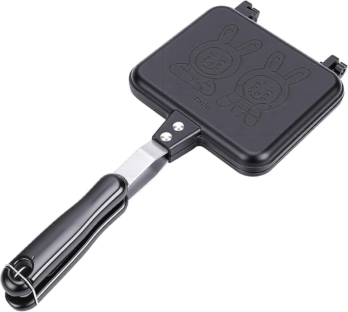 Sandwich Maker, Double Sided Rabbit Pattern Non Stick Stove Top Panini Press Pan with Handle, Stovetop Toasted Sandwich Maker Aluminum Flip Pan for Home Kitchen
