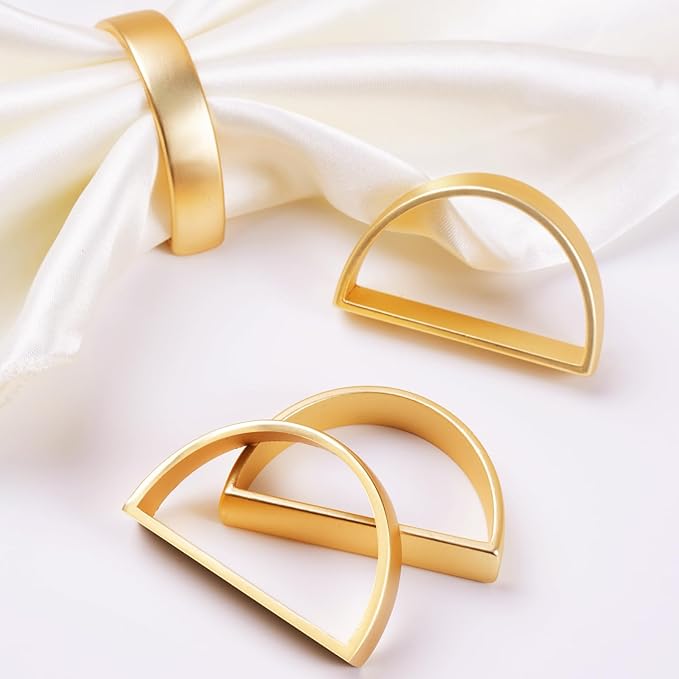 APTWOW Gold Napkin Rings Set of 6, Semicircle Metal Gold Napkin Holder Buckles, Fall Thanksgiving Christmas Napkin Rings for Dinner Table Decor, Wedding, Banquet, Valentines Day