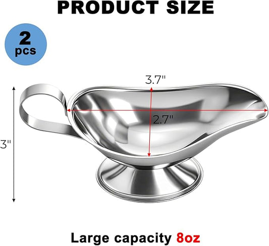 ZOOFOX Set of 2 Gravy Boat, 8 oz Stainless Steel Sauce Boat with Easy-Pour Spout and Handle, Sauce Serving Dish for Salad Dressings, Creamer, Broth, Black Pepper