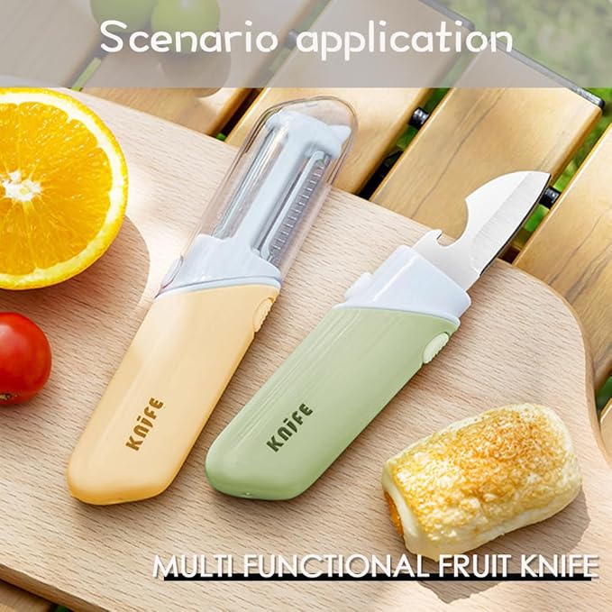 Peeler and Fruit Knife 5-in-1, Portable for Home, Dorm, and Office Use, Foldable with Bottle Opener.