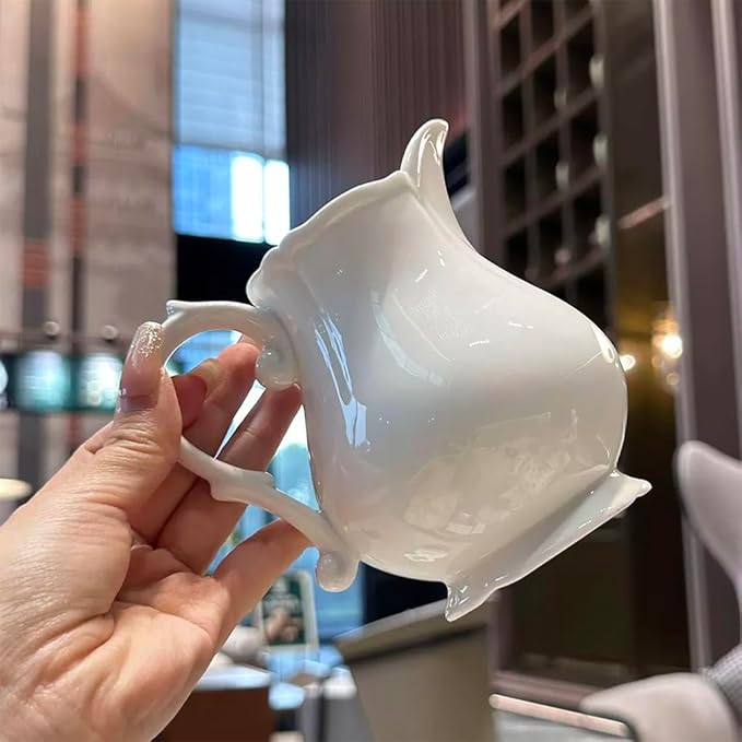 WAIT FLY Vintage Embossed Ceramic Creamer and Sugar Bowl Set, Cream Pitcher, Sugar Bowl with Lid, Coffee Serving Set-White-Creamer Bowl Set