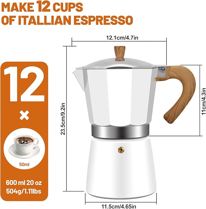 DITOSH 12 Cup Aluminum Espresso Stovetop Moka Pot Express Coffee Maker Percolator Italian Classic Mocha Coffee Machine for Italian and Cuban Cafe Brewing for Home & Camping 600ml 20oz