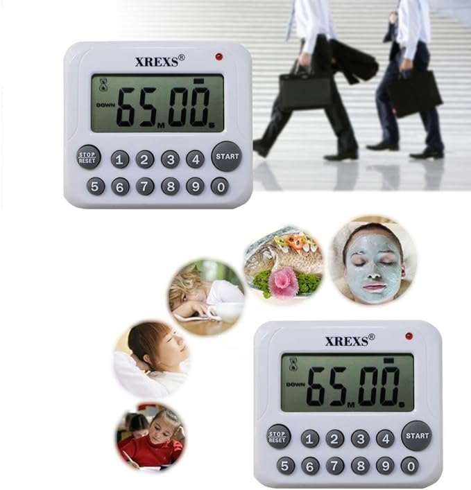 XREXS Digital Kitchen Timer Magnetic Countdown Up Cooking Timer Clock with Magnet Back and Clip, Loud Alarm, Large Display Minutes and Seconds Directly Input-White (2 Battery Included) (DC-12)