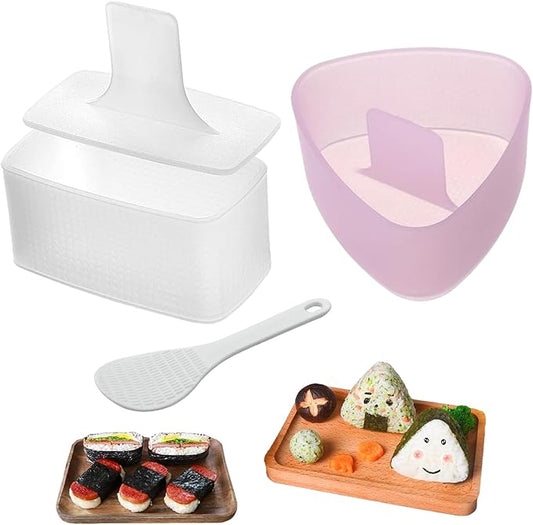 Onigiri Mold, 2 Pack Rice Mold Musubi Maker Kit & 1 Pack White Rice Paddle, Musubi Maker Press for Japanese Home DIY Kid Lunch Bento