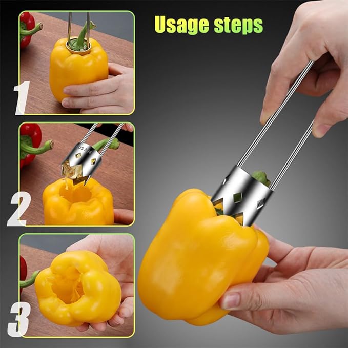 Red Bell Pepper Seed Corer, 2026 Upgraded Reusable Washable Stainless Steel Fruite Cutter Pepper Seed Remover Tool,Tool for Vegetables Fruit Corer Kitchen Gadget (3pc)