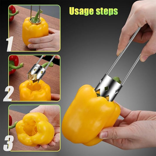Red Bell Pepper Seed Corer, 2026 Upgraded Reusable Washable Stainless Steel Fruite Cutter Pepper Seed Remover Tool,Tool for Vegetables Fruit Corer Kitchen Gadget (3pc)