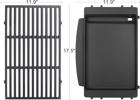 Cast Iron 7658 Cooking Griddle & 7638 Grill Grate for Weber GS4 Spirit II & I 300 Grills, Spirit E/S 310 E/S 320 E/S 330 SP-320, Spirit 700 Genesis 1000-3500 Genesis Gold Silver Platinum B/C