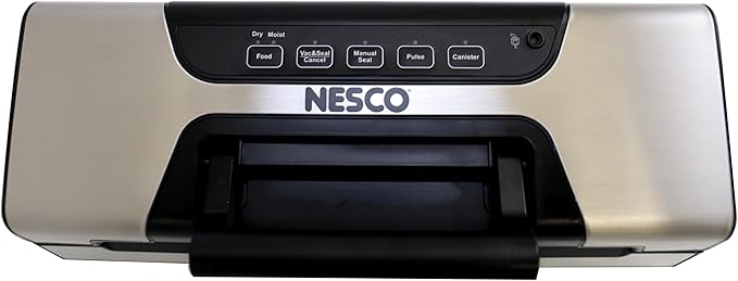 Nesco FreshLock Pro VS-15 Stainless Steel Vacuum Sealer, moist and dry seal, roll storage, 120 watts, with bags and rolls, simple and easy to use