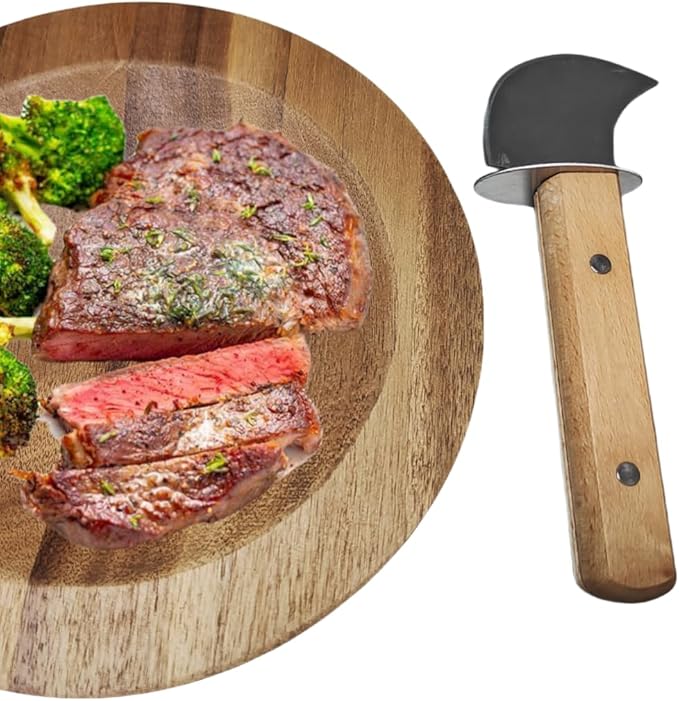 Round Mezzaluna Cutting Board 8" Charcuterie Gourmet Serving Board with One Handed Rocker Knife for Steak,Cheese,Small Veggie n Fruits