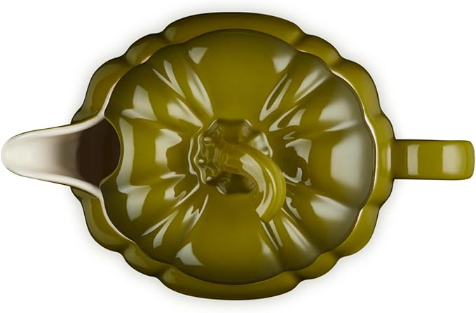 Le Creuset Stoneware Pumpkin Gravy Boat with Lid, 14 oz., Olive