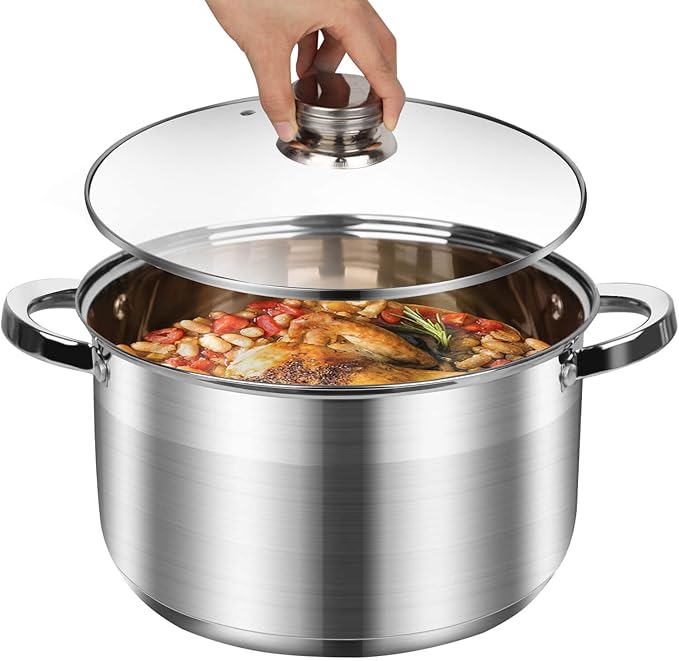 LEUGWAKN Stainless Steel Stockpot with Lid - 10 Quart Soup Pot for Induction Cooking