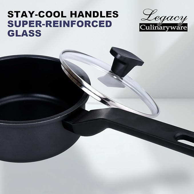 Legacy Culinaryware Nonstick Sauce Pan with Lid,1.5Qt & 2Qt Set, PFOA Free,Kitchen Pots Induction Pot,Black