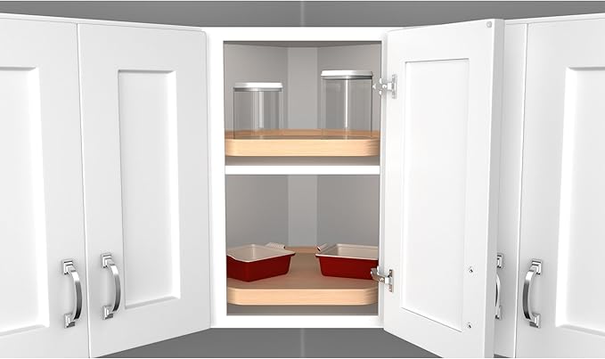 Rev-A-Shelf Single D Shape 22" Lazy Susan Organizer for Upper Corner Wall Kitchen Cabinets, Turntable Storage w/ Swivel Bearing, Wood, 4WLS201-22-BS52