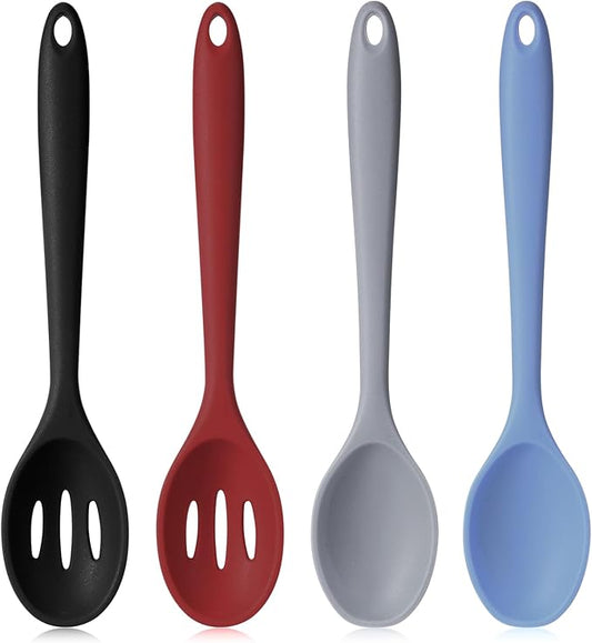 Boao 4 Pcs Silicone Spoons for Cooking 10.6 Inch Large Nonstick Serving Spoons Heat Resistant Slotted Spoon for Mixing & Stirring Kitchen Cooking Utensils, Dishwasher Safe(Mixed Colors)