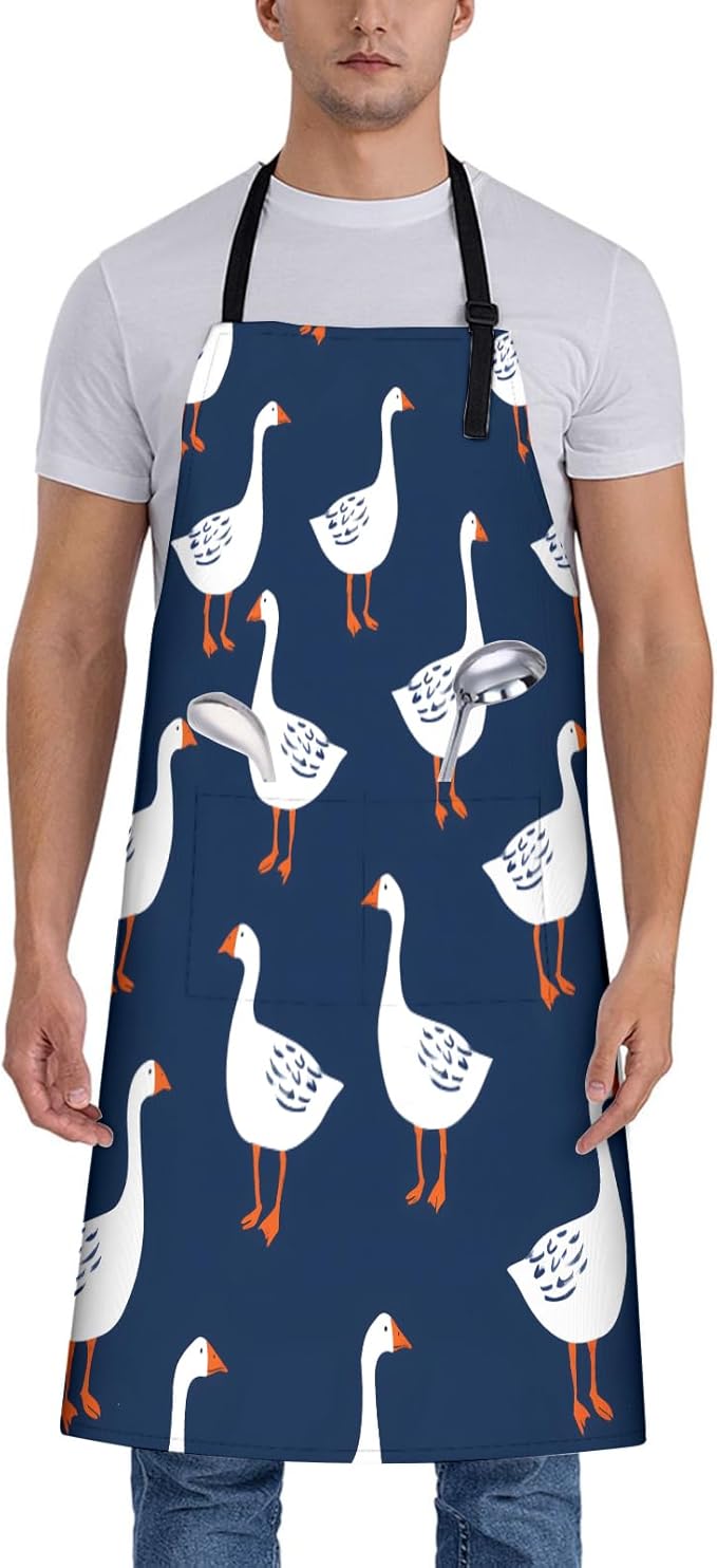Goose Apron for Women, 28x33in, Kitchen Chef Aprons with 2 Pockets, Polyester, White Geese Animal Apron for Cooking BBQ Baking Gardening Chef, Gifts for Mom Wife Dad