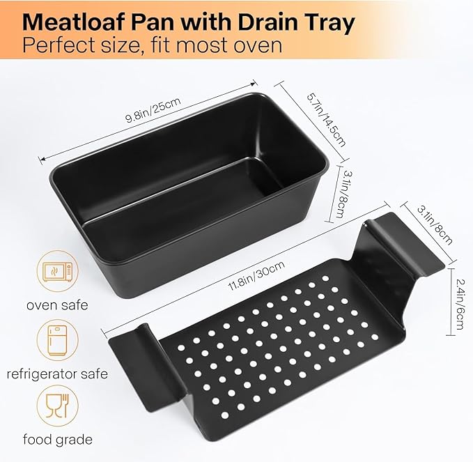 Meatloaf Pan with Drain Tray, 2 Pack, Non Stick Meat Loaf Pan with Drip Tray, 9.8x5.7 Inch Bread Baking Pan with Insert Easy Removal Perforated, Bakeware Loaf Pan for Oven Roasting Meat