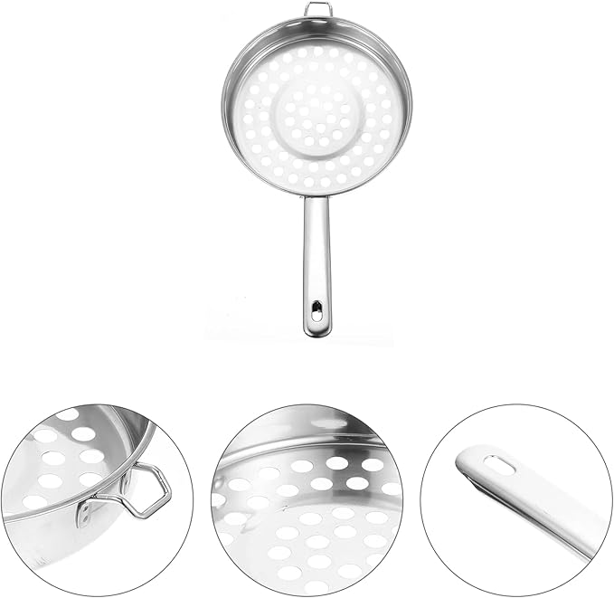 UPKOCH Stainless Steel Large Hole Colander Strainer Spoon with Handle 14.56 Inch Flat Bottom Mesh Kitchen Gadget for Cooking Pasta Vegetables and Hot Pot