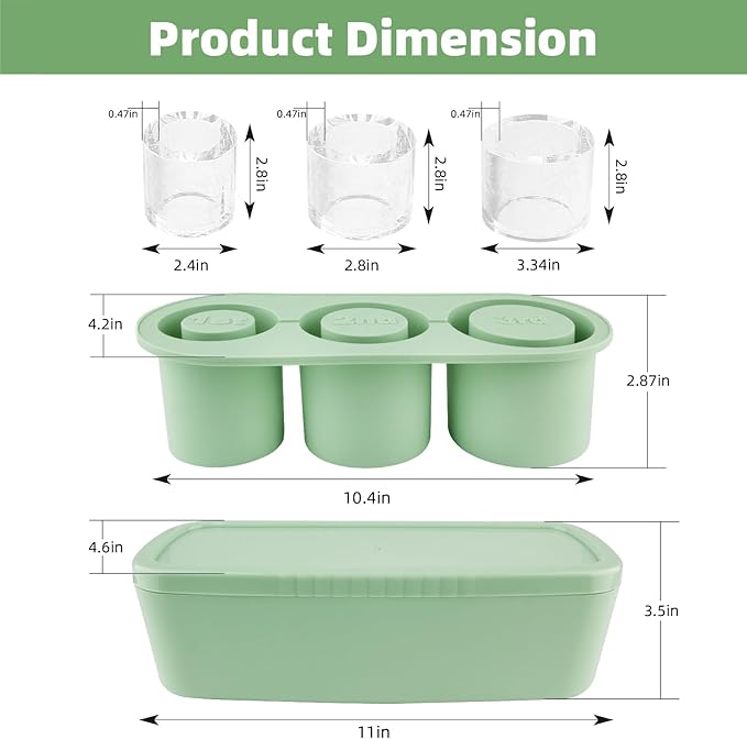 Tcamp Ice Mold for Stanley Cup 30-40 oz Tumbler Cup Ice Mold, Silicone Ice Cube Tray With Lid and Bin for Chilling Cocktails, Whiskey, Drinks, Coffee, Easy Fill and Release Ice Maker (Green)
