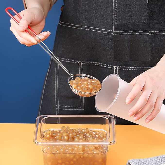 2Pcs Stainless Steel Strainer Spoons Boba Spoon Scoop Hot Pot Strainer Spoons Ladle Wire Cooking Skimmers Spoon with Handle for Hot Pot, Meatball, Kitchen Baking Oil Filter, 2 Sizes