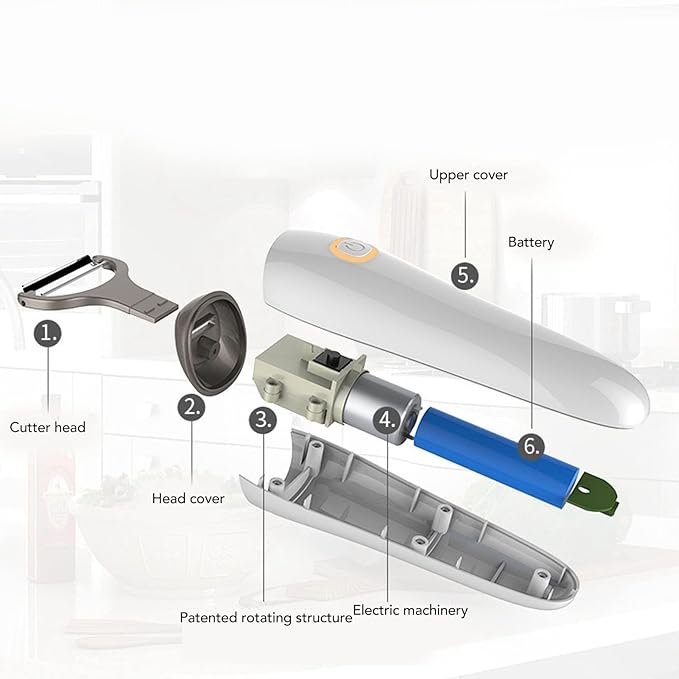 Kitchen Vegetable Peeler, potato peeler, Electric Peeler Handheld USB Rechargeable Fruit Vegetables Peeler with 3 Cutter Heads Kitchen Gadgets for Apples, Potato, Carrots, Cucumber
