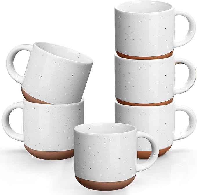 Ceramic Mini Espresso Cups Set of 6, 5 oz Espresso Mugs with Handle, Porcelain Coffee Mugs Demitasse Cups, White Espresso Cups, Microwave Dishwasher Safe Suit for Espresso Machine