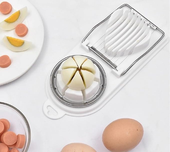 Egg Slicer For Hard Boiled Eggs - Egg Cutter | Strawberry Slicer | Heavy Duty Stainless Steel Egg Cutter | 2-in-1 Multipurpose Kitchen Accessories For Mushroom, Egg, Strawberry, Kiwi, Banana, Cheese