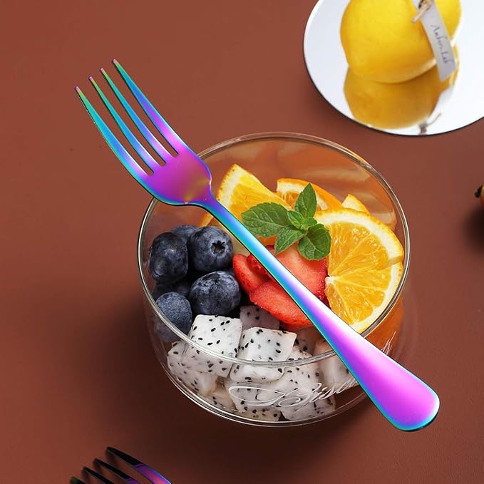 Rainbow Dinner Forks Set of 12, Berglander Stainless Steel Titanium Mutil-Color Plating Fork Set, Colorful Forks And Spoons Silverware, Table Forks Set Sturdy And Dishwasher Safe