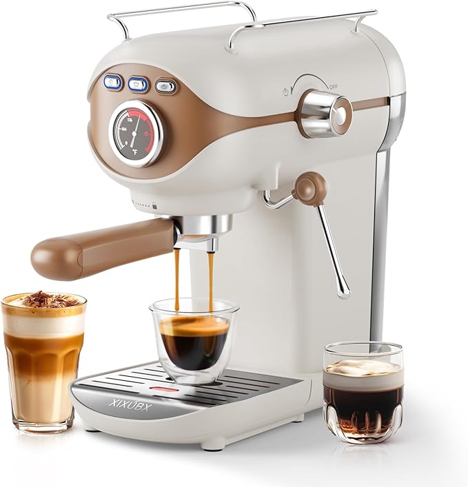 XIXUBX Espresso Machine, 20 BAR Pump Temperature Control, Compact Espresso Maker with Steam Milk Frother, Professional Coffee Makers for Home, Cappuccino, Latte, Gifts for Coffee Lover, White