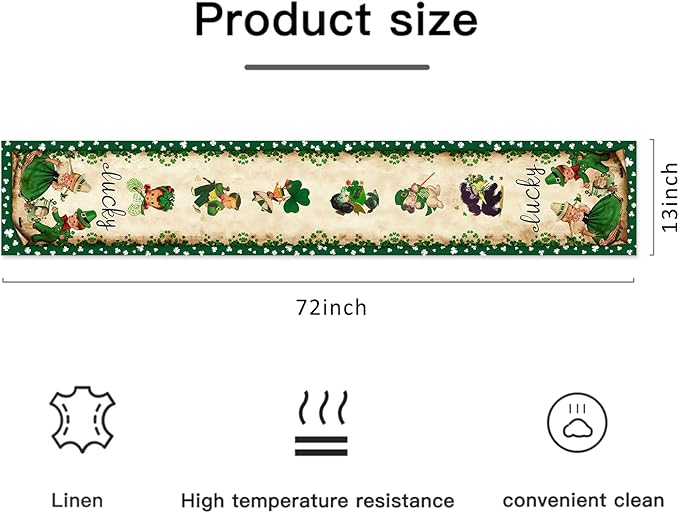 Vintage St. Patrick's Day Table Runner St Patricks Day Decorations - Green Lucky Vintage Style Boys Girls Clover Spring Home Kitchen Dining Table Decor, St Patricks Day Party Decorations 13x72 Inch
