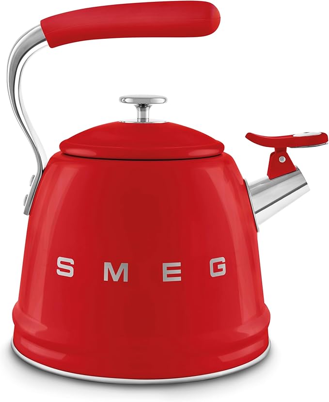 Smeg, WKF01RD Whistling Kettle, Stainless Steel, 2.3 L Capacity, Removable Lid and Measuring Spout, Induction Compatible, Red