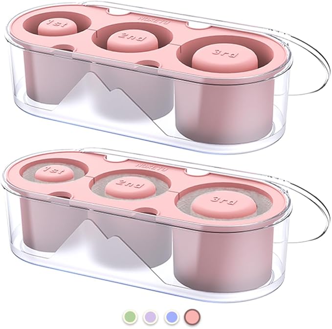 2PC Ice Mold for Stanley Cup 30/40 Oz - Easy Fill and Release Without Touching Ice, Silicone Ice Cube Tray with Clear Lid and Bin for Freezer, Whiskey, Cocktail (Pink+Pink)